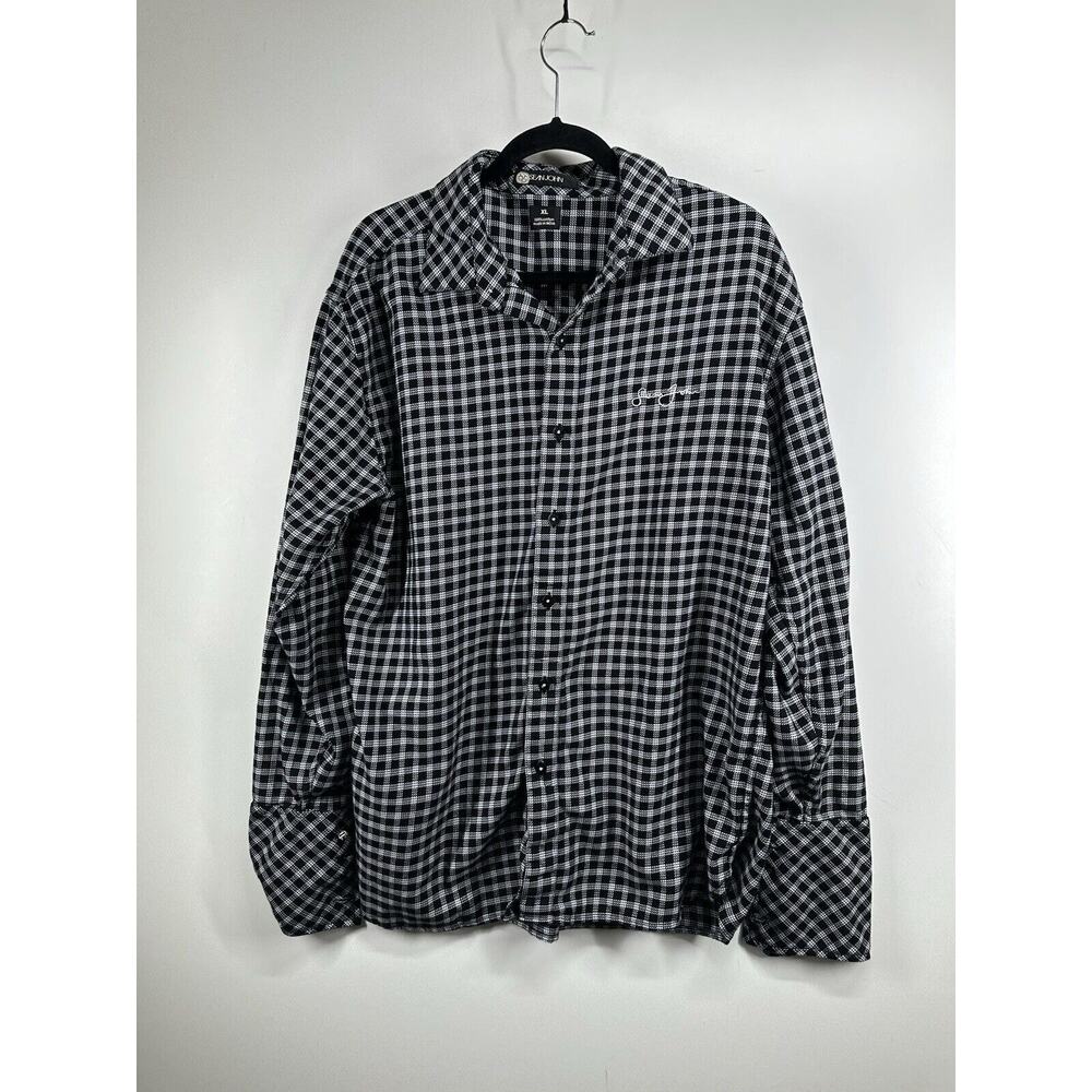 Sean‎ John Vintage Y2K Black White Checkered Button Up Men's Long Cuffs XL Shirt